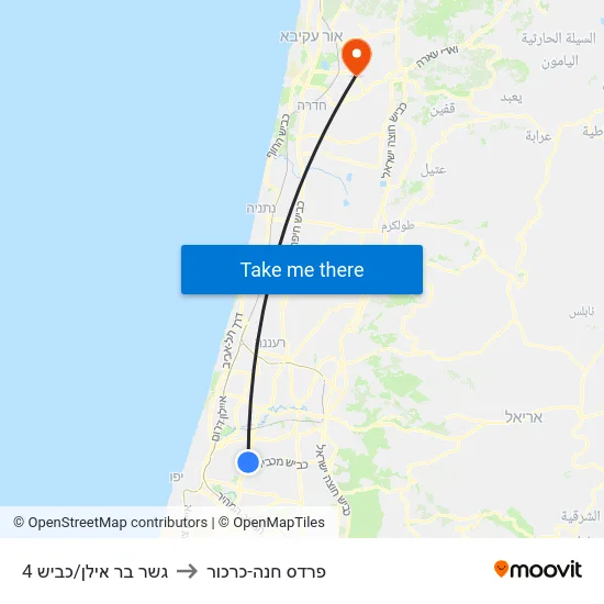 גשר בר אילן/כביש 4 to פרדס חנה-כרכור map