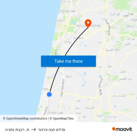 ת. רכבת נתניה to פרדס חנה-כרכור map