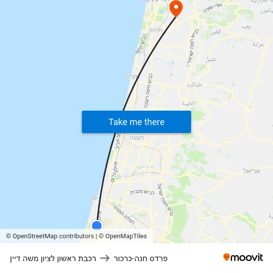 רכבת ראשון לציון משה דיין to פרדס חנה-כרכור map