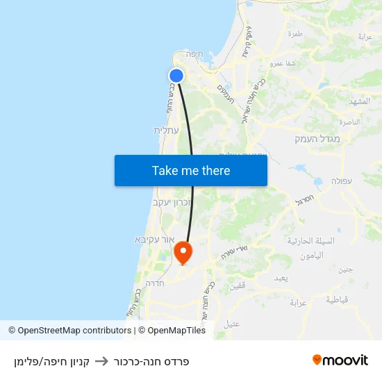 קניון חיפה/פלימן to פרדס חנה-כרכור map
