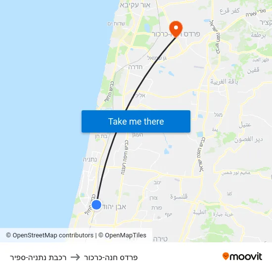 רכבת נתניה-ספיר to פרדס חנה-כרכור map