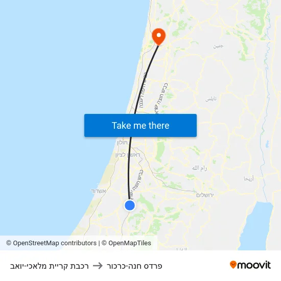 רכבת קריית מלאכי-יואב to פרדס חנה-כרכור map