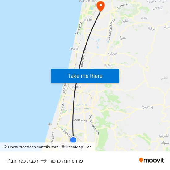 רכבת כפר חב"ד to פרדס חנה-כרכור map