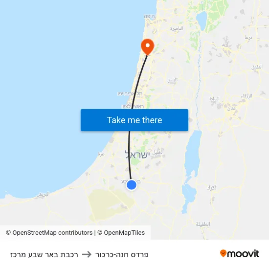 רכבת באר שבע מרכז to פרדס חנה-כרכור map