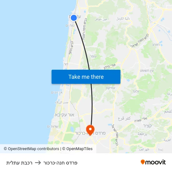 רכבת עתלית to פרדס חנה-כרכור map