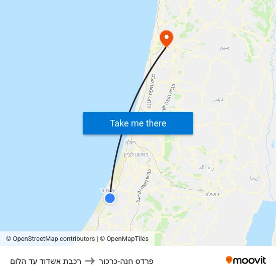 רכבת אשדוד עד הלום to פרדס חנה-כרכור map