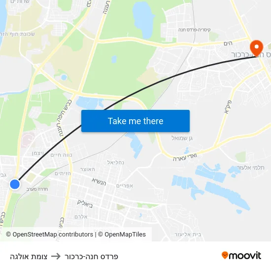 צומת אולגה to פרדס חנה-כרכור map
