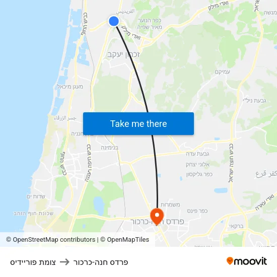 צומת פוריידיס to פרדס חנה-כרכור map