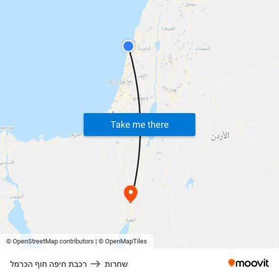 רכבת חיפה חוף הכרמל to שחרות map