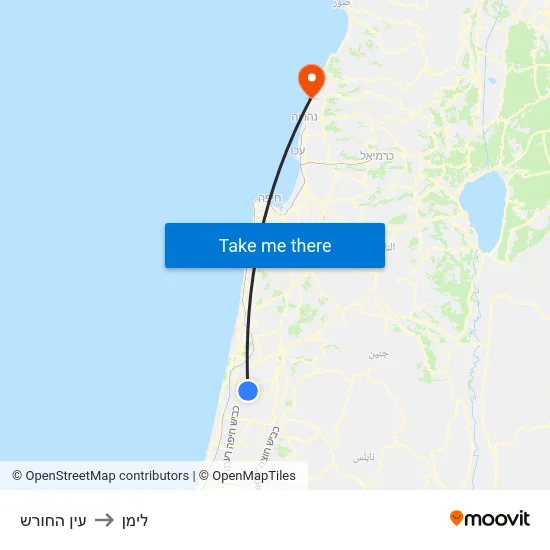 עין החורש to לימן map