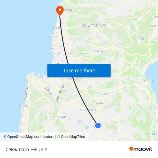 רכבת עפולה to לימן map