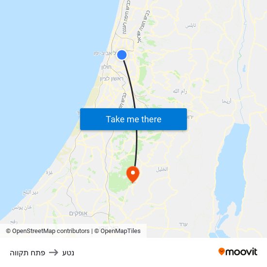 פתח תקווה to נטע map