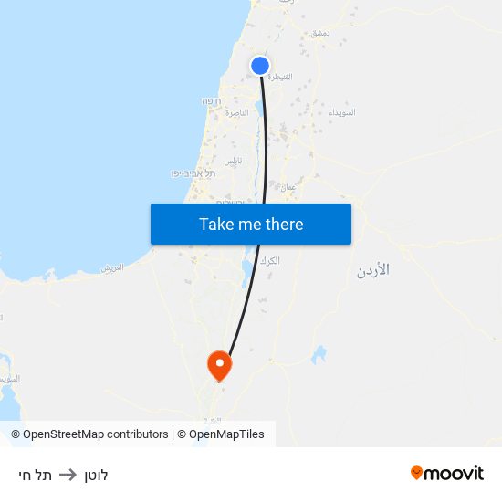 תל חי to לוטן map