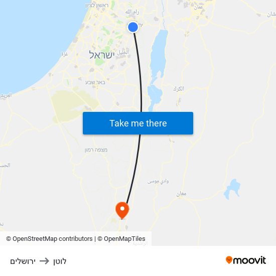 ירושלים to לוטן map