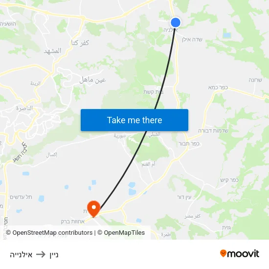 אילנייה to ניין map