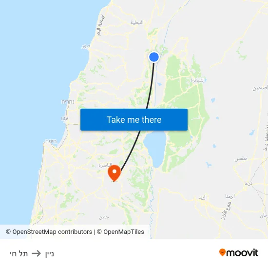 תל חי to ניין map