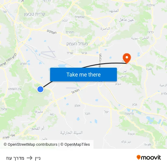 מדרך עוז to ניין map