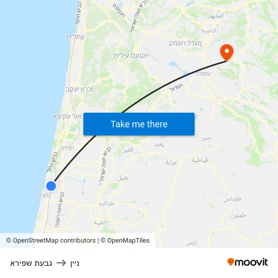 גבעת שפירא to ניין map