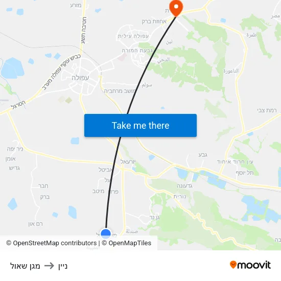 מגן שאול to ניין map