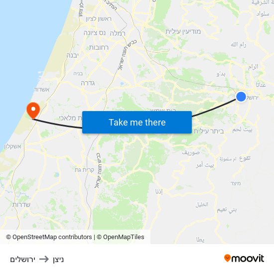 ירושלים to ניצן map