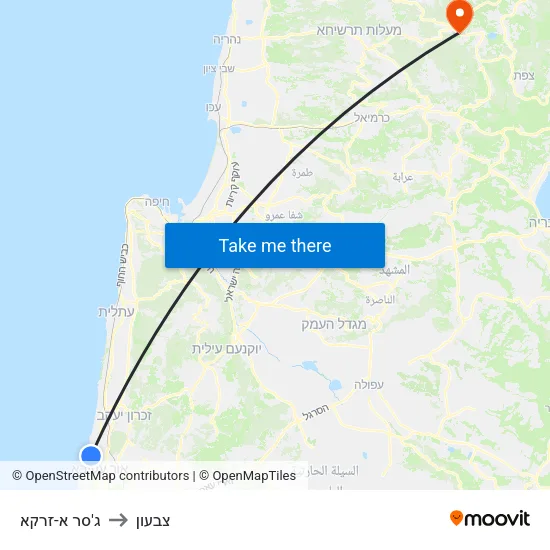 ג'סר א-זרקא to צבעון map