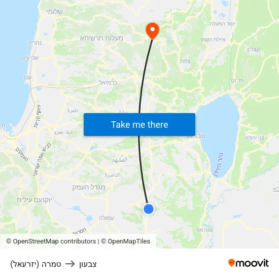 טמרה (יזרעאל) to צבעון map