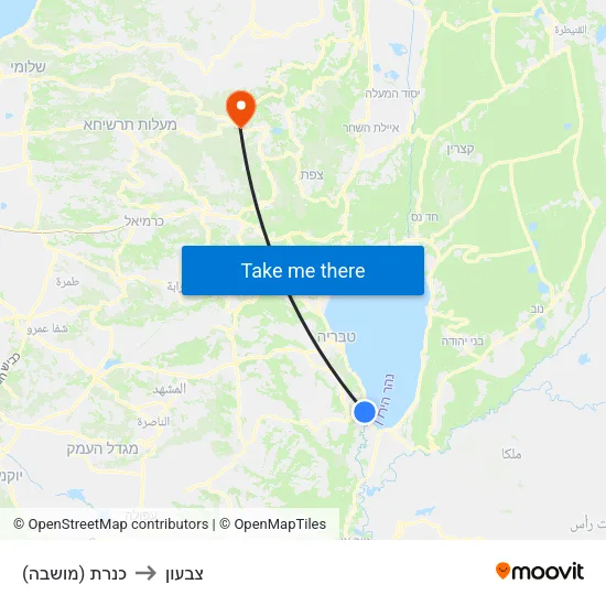 כנרת (מושבה) to צבעון map
