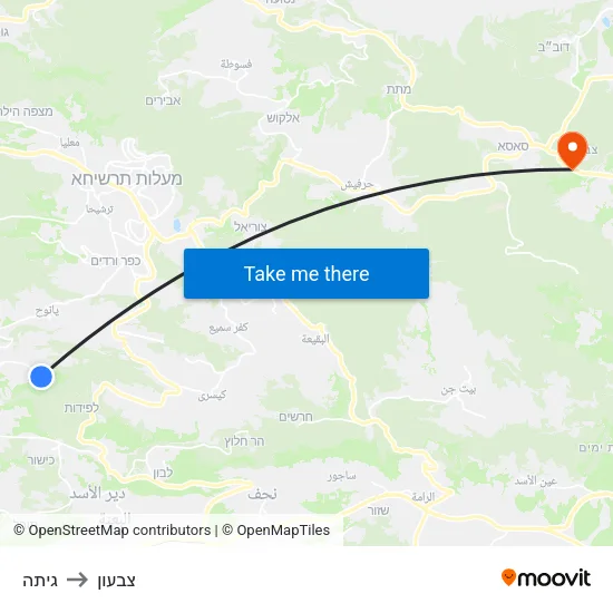 גיתה to צבעון map