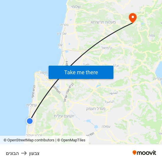 הבונים to צבעון map