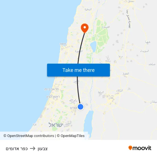 כפר אדומים to צבעון map
