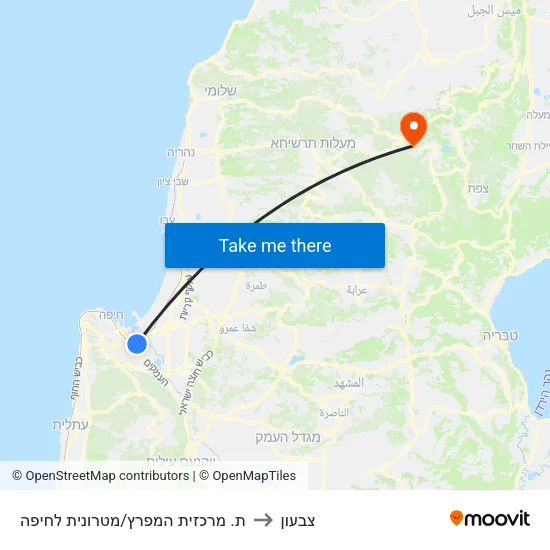ת. מרכזית המפרץ/מטרונית לחיפה to צבעון map