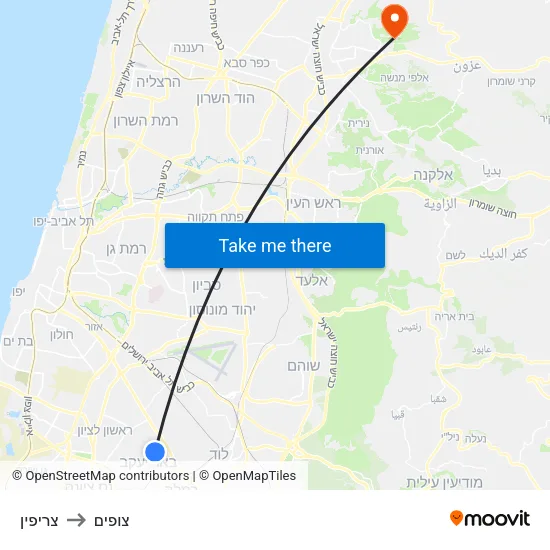 צריפין to צופים map