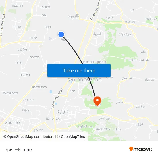 יעף to צופים map