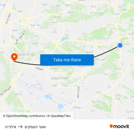 אילנייה to שער העמקים map