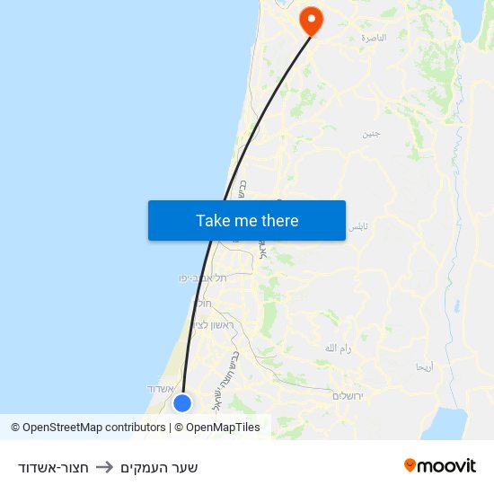 חצור-אשדוד to שער העמקים map