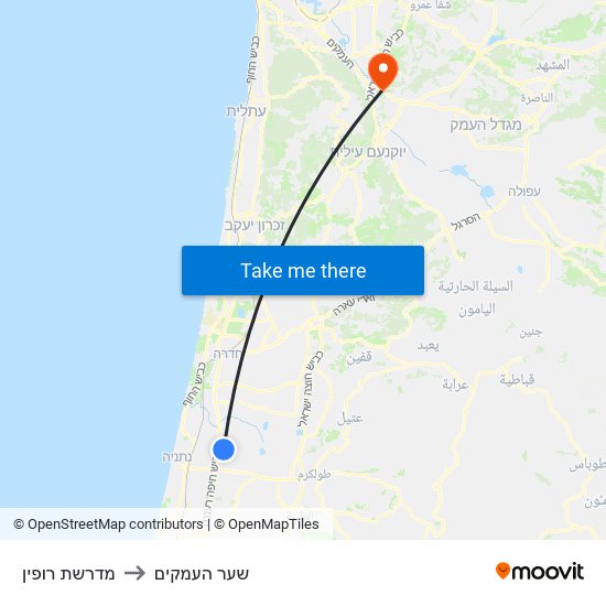 מדרשת רופין to שער העמקים map