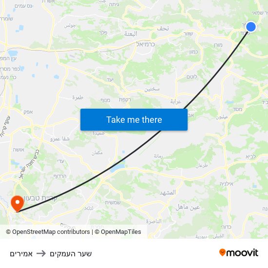 אמירים to שער העמקים map