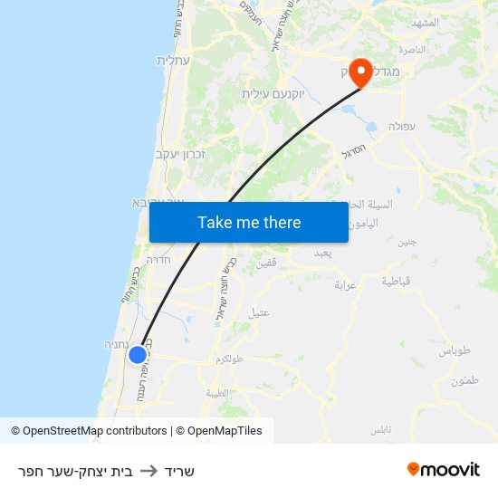 בית יצחק-שער חפר to שריד map