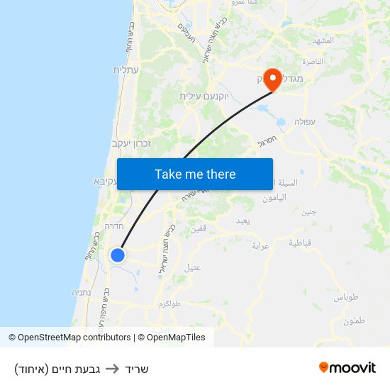 גבעת חיים (איחוד) to שריד map