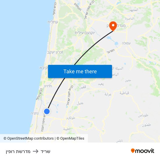 מדרשת רופין to שריד map