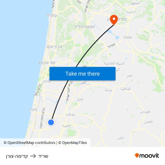 קדימה-צורן to שריד map