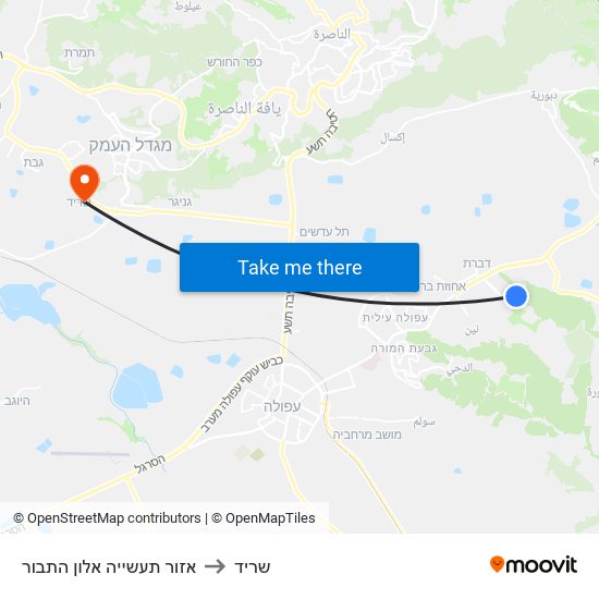 אזור תעשייה אלון התבור to שריד map