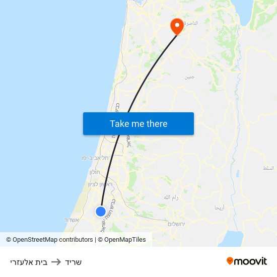 בית אלעזרי to שריד map