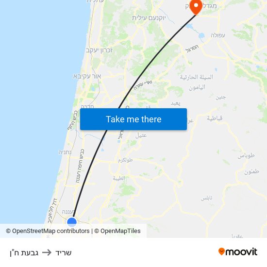 גבעת ח"ן to שריד map