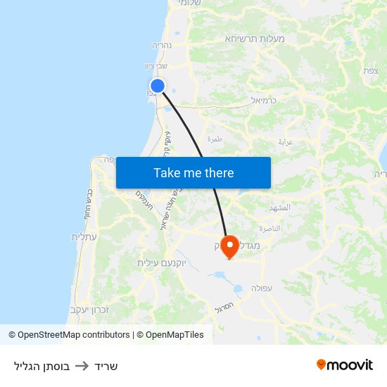 בוסתן הגליל to שריד map