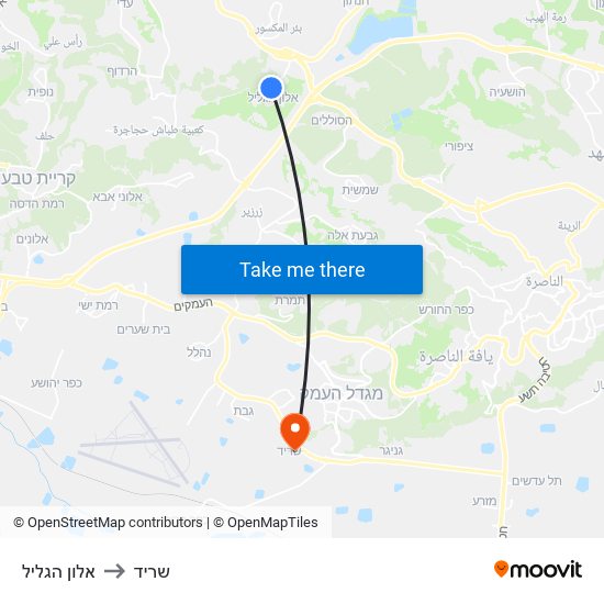 אלון הגליל to שריד map