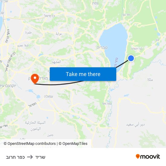 כפר חרוב to שריד map