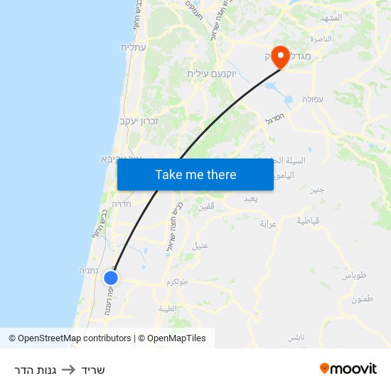 גנות הדר to שריד map