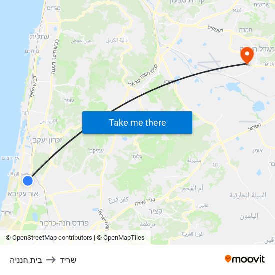 בית חנניה to שריד map