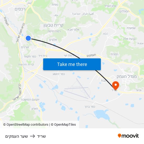 שער העמקים to שריד map